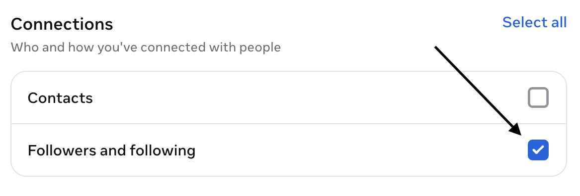Connections settings with only Followers and following checked